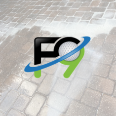 F9 Deco (1) power washing brick surface with a F9 logo